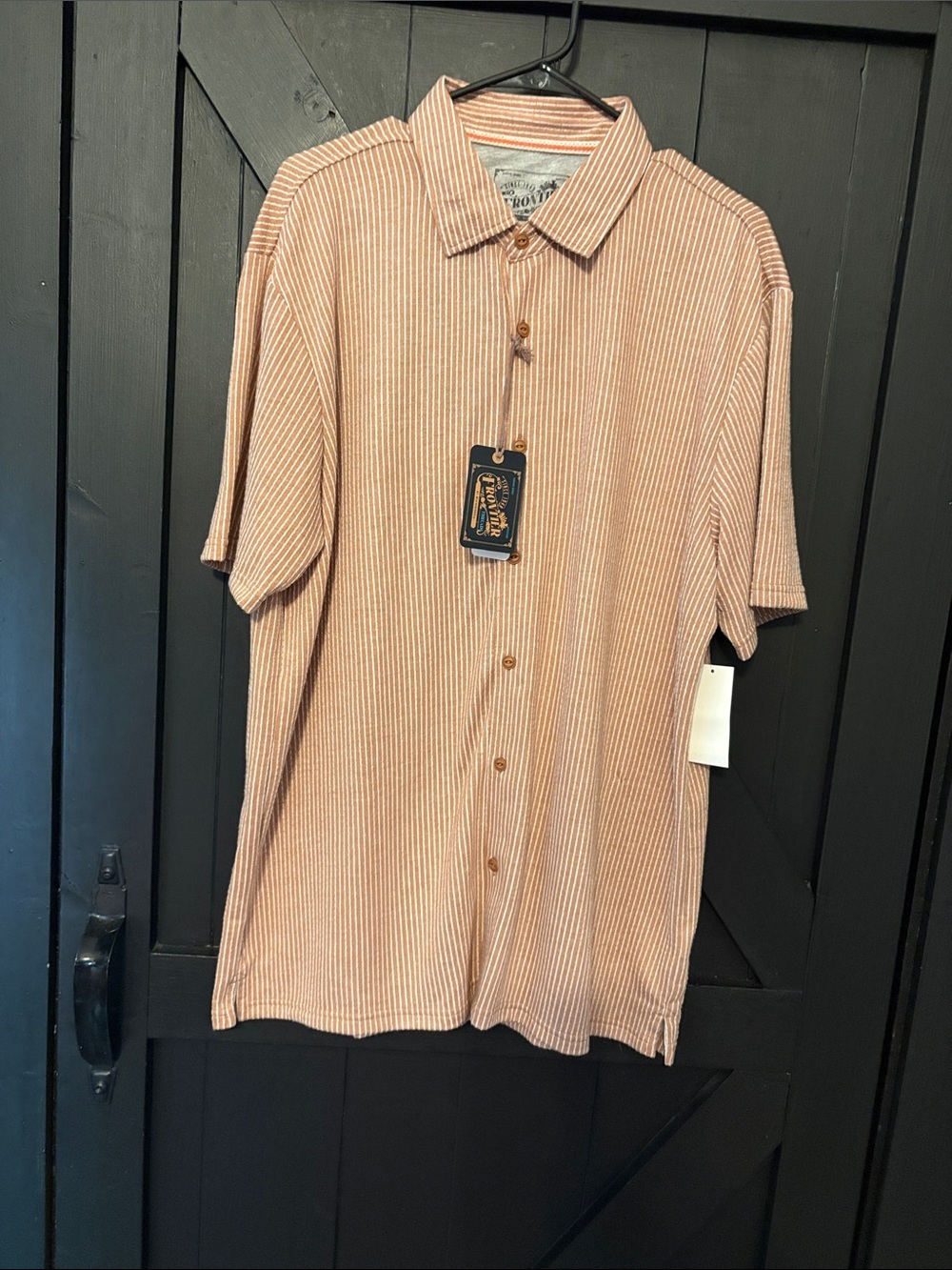 Weatherproof Men's Short-Sleeve Button-Down Shirt — Tan & White Stripes